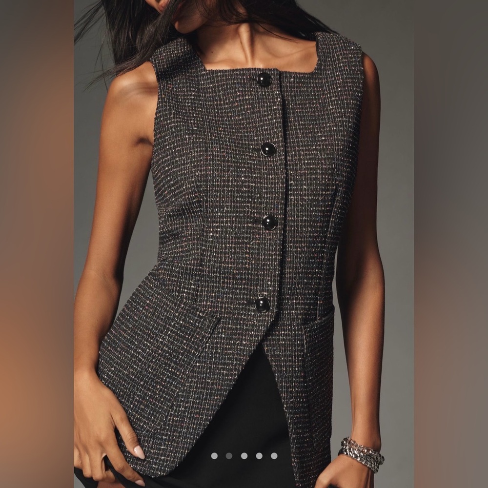 Maeve Black Tweed Sleeveless Button-Front Vest